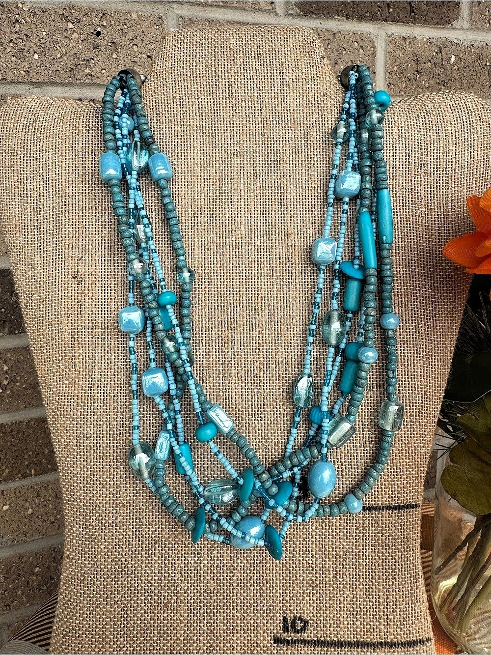 Turquoise Blue Multi-Strand Beaded Boho Statement Necklace
